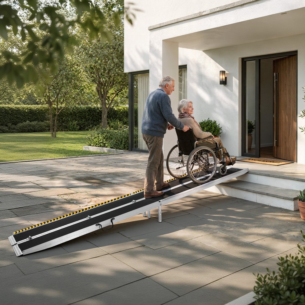 VEVOR Rampa para Silla de Ruedas Plegable Antideslizante 3640 x 735 mm, Rampa de Umbral de Aluminio con Capacidad de Carga 362,9 kg para Escaleras, Puertas, Andadores, Scooters, Entradas y Uso Diario