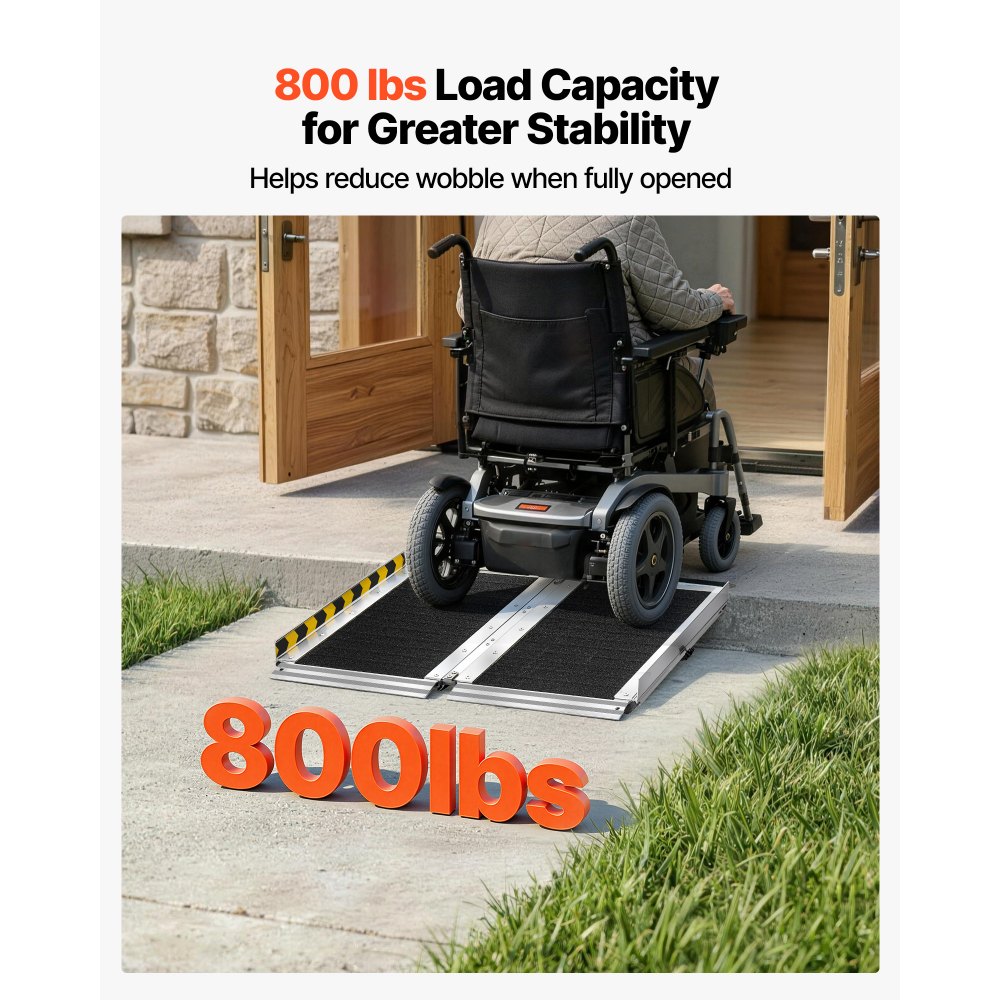 VEVOR Rampa para Silla de Ruedas Plegable de Aluminio 610 x 745 mm, Rampa de Umbral Antideslizante con Capacidad de Carga 362,9 kg para Entradas, Escaleras, Puertas, Scooters, Andadores y Uso Diario