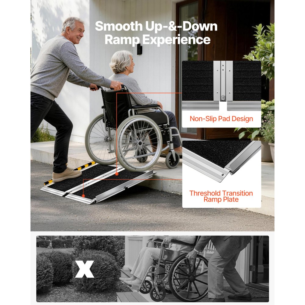 VEVOR Rampa para Silla de Ruedas Plegable de Aluminio 610 x 745 mm, Rampa de Umbral Antideslizante con Capacidad de Carga 362,9 kg para Entradas, Escaleras, Puertas, Scooters, Andadores y Uso Diario