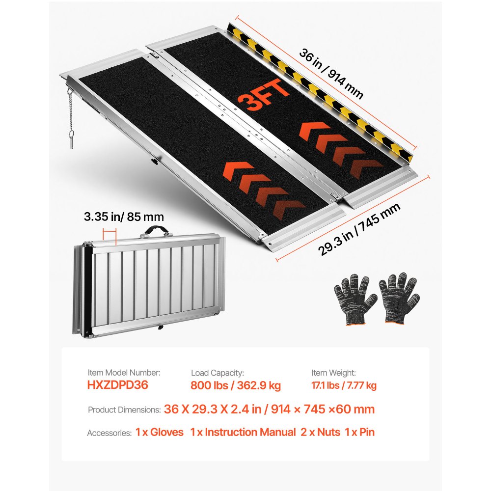 VEVOR Rampa para Silla de Ruedas Plegable Antideslizante 915 x 736,6 mm, Rampa de Umbral de Aluminio con Capacidad de Carga 362,9 kg para Scooters, Escaleras, Puertas, Andadores, Entradas y Uso Diario