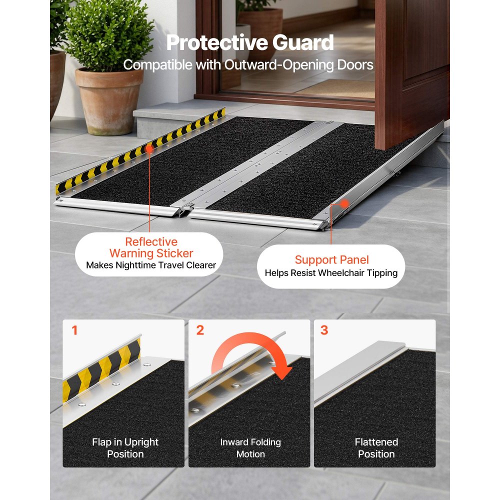 VEVOR Rampa para Silla de Ruedas Plegable Aluminio 1219,2 x 736,6 x 50,8 mm, Rampa de Umbral Antideslizante con Capacidad de 362,9 kg para Puertas, Andadores, Escaleras, Scooters, Entradas, Uso Diario