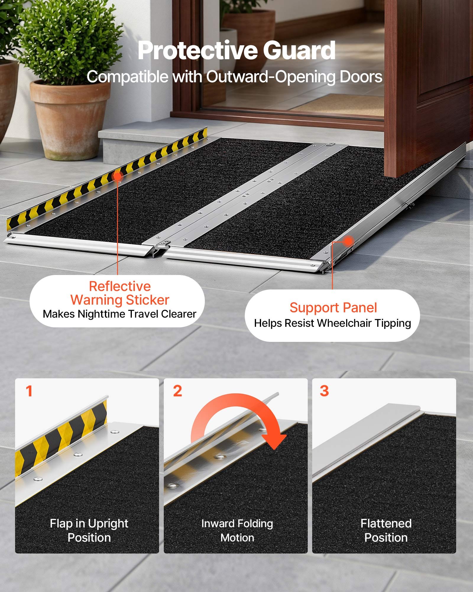 VEVOR Rampa para Silla de Ruedas Plegable Aluminio 1219,2 x 736,6 x 50,8 mm, Rampa de Umbral Antideslizante con Capacidad de 362,9 kg para Puertas, Andadores, Escaleras, Scooters, Entradas, Uso Diario