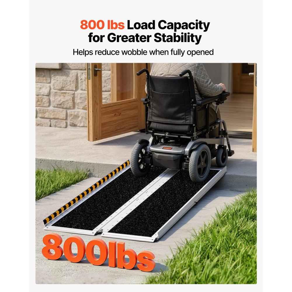 VEVOR Rampa para Silla de Ruedas Plegable de Aluminio 1520 x 745 mm, Rampa de Umbral Antideslizante con Capacidad de Carga 362,9 kg para Puertas, Entradas, Escaleras, Andadores, Scooters y Uso Diario