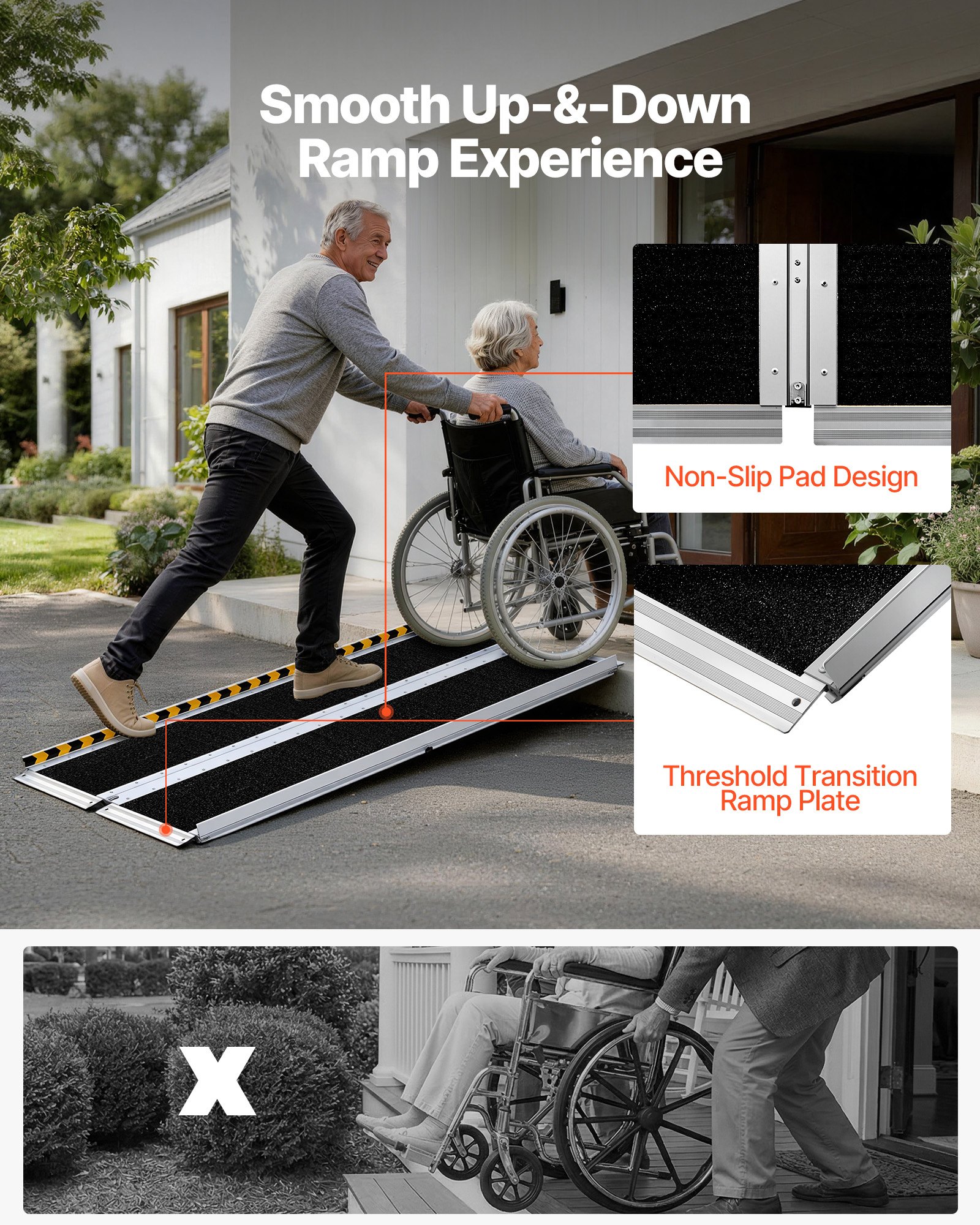 VEVOR Rampa para Silla de Ruedas Plegable de Aluminio 1520 x 745 mm, Rampa de Umbral Antideslizante con Capacidad de Carga 362,9 kg para Puertas, Entradas, Escaleras, Andadores, Scooters y Uso Diario