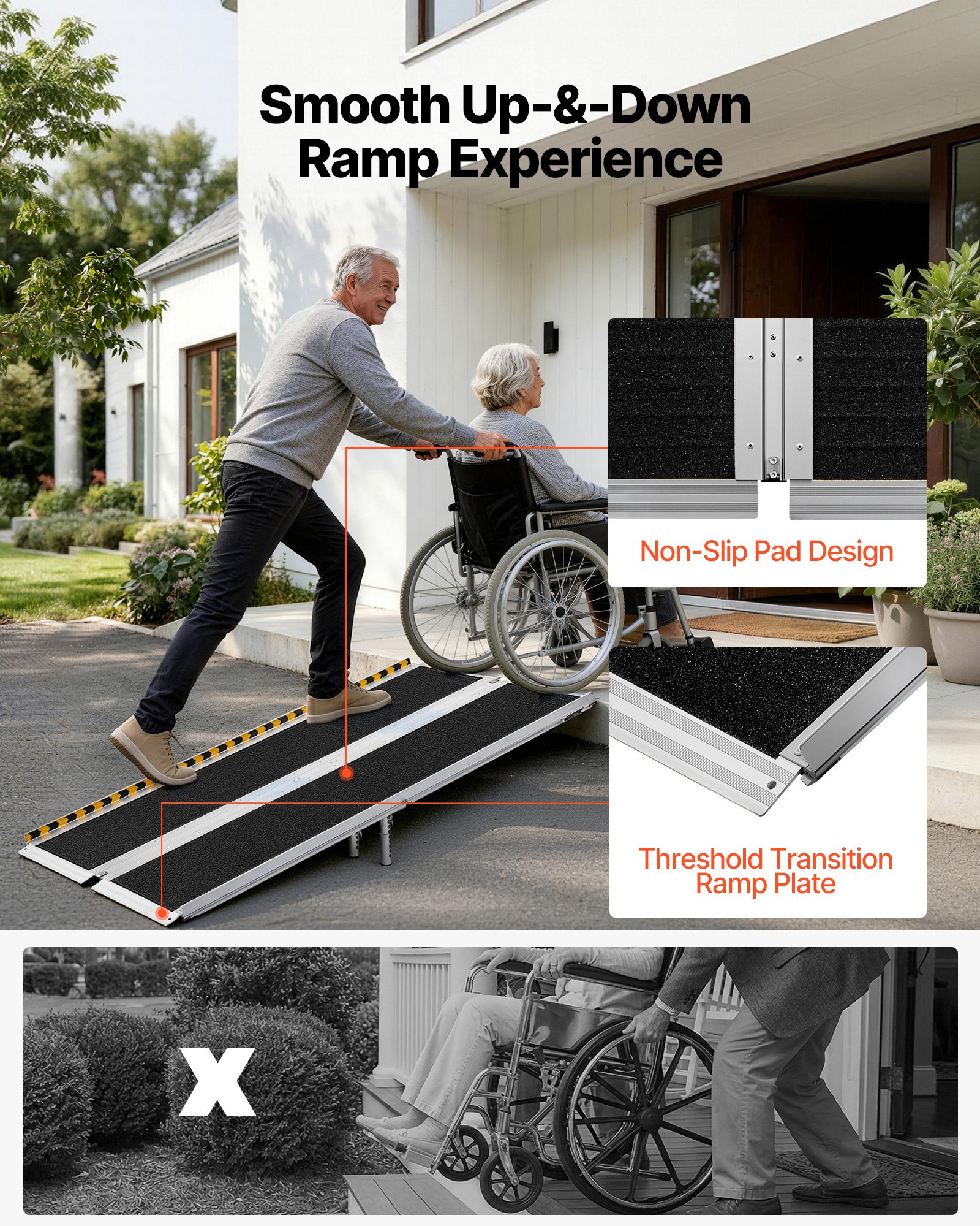 VEVOR Rampa para Silla de Ruedas Plegable 1830 x 745 mm, Rampa de Umbral de Aluminio Antideslizante con Capacidad de Carga 362,9 kg para Puertas, Entradas, Escaleras, Andadores, Scooters y Uso Diario