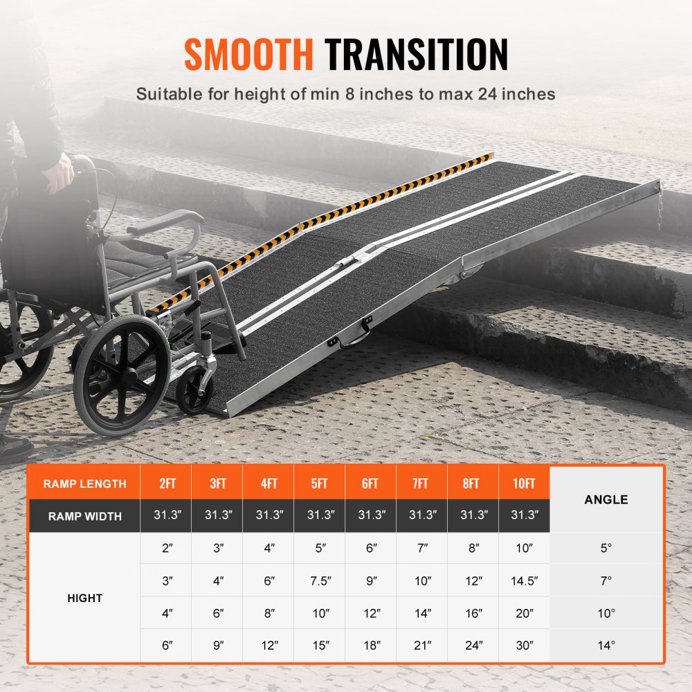 VEVOR Rampa para Silla de Ruedas Capacidad de 363kg Rampa de Umbral Plegable Portátil de Aluminio Antideslizante 243,84 cm para Scooter, Discapacitados, Escalones, Hogar, Escaleras, Puertas, Bordillos