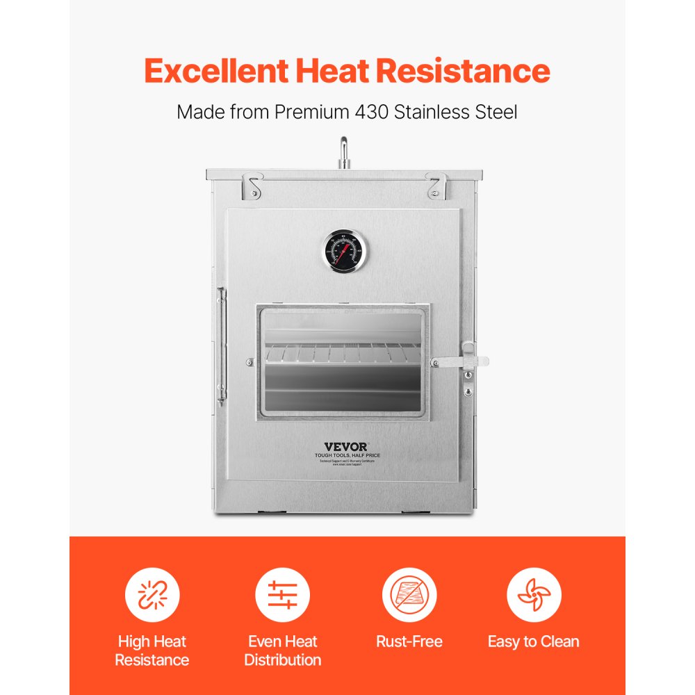 VEVOR Horno de Camping Plegable, Acero Inoxidable, con Parrilla de 3 Niveles, Asa y Termómetro, Ideal para Usar con Leña y Estufas de Propano, para Hornear Pan, Pizza y Cocinar al Aire Libre