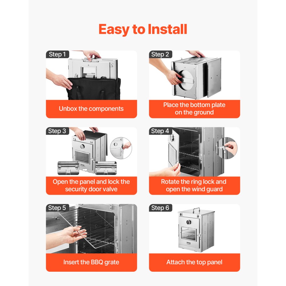 VEVOR Horno de Camping Plegable, Acero Inoxidable, con Parrilla de 3 Niveles, Asa y Termómetro, Ideal para Usar con Leña y Estufas de Propano, para Hornear Pan, Pizza y Cocinar al Aire Libre