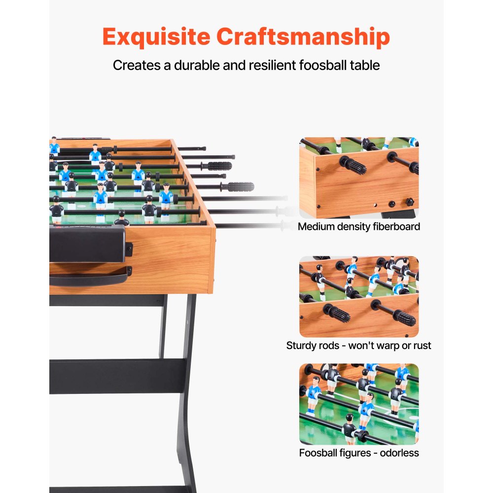 VEVOR Mesa de Futbolín Plegable, Tamaño Estándar, Ideal para Interiores, Hogar, Familia y Sala de Juegos, Juego de Fútbol Resistente, Incluye 2 Pelotas, 1065 x 605 x 810 mm, para 2 a 4 Jugadores