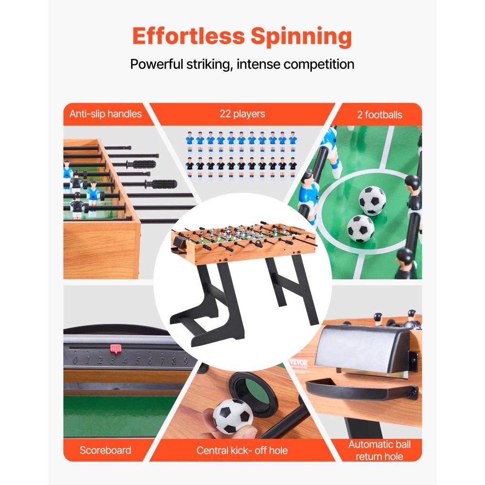 VEVOR Mesa de Futbolín Plegable, Tamaño Estándar, Ideal para Interiores, Hogar, Familia y Sala de Juegos, Juego de Fútbol Resistente, Incluye 2 Pelotas, 1065 x 605 x 810 mm, para 2 a 4 Jugadores