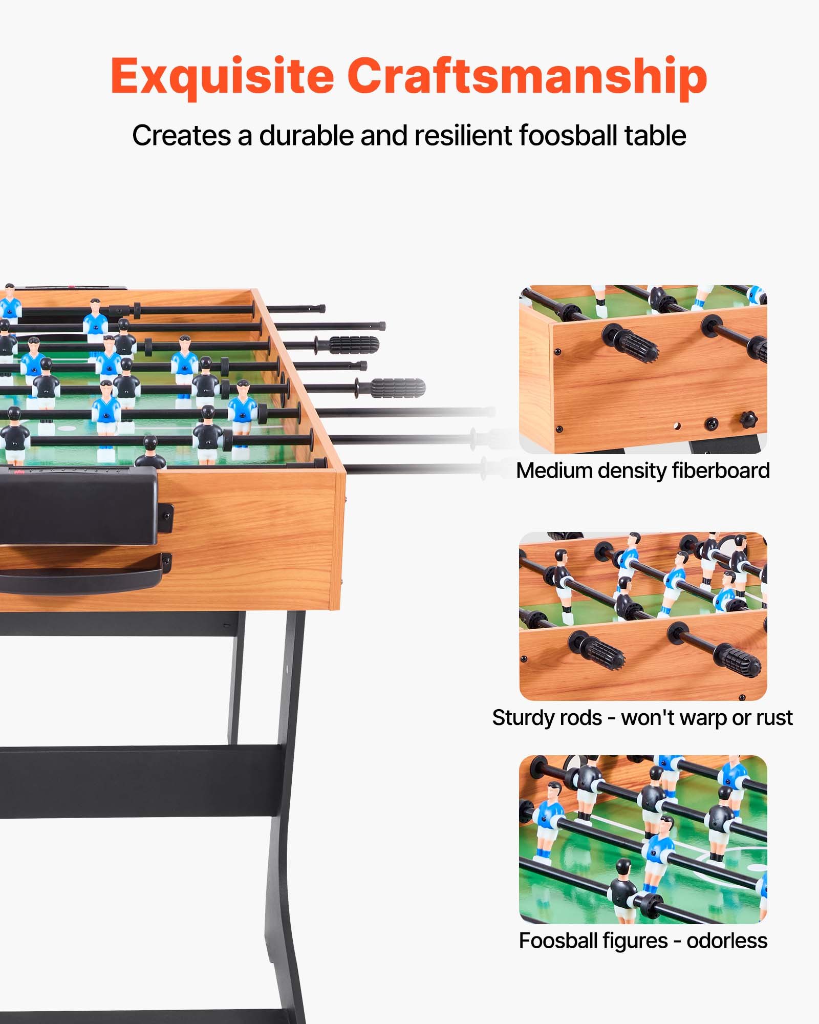 VEVOR Mesa de Futbolín Plegable, Tamaño Estándar, Ideal para Interiores, Hogar, Familia y Sala de Juegos, Juego de Fútbol Resistente, Incluye 2 Pelotas, 1065 x 605 x 810 mm, para 2 a 4 Jugadores