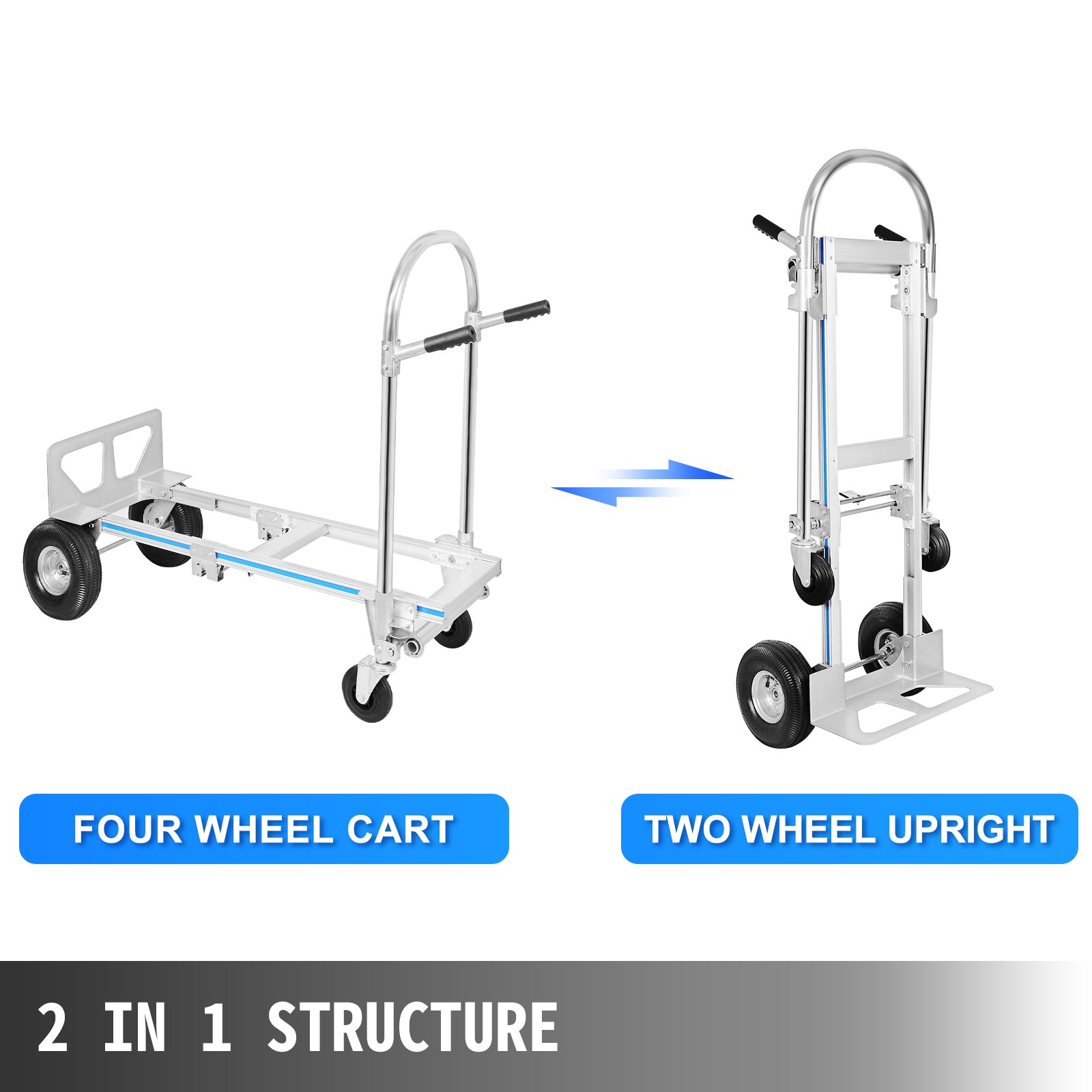 Carretilla De Mano De Aluminio 2 En 1 Plataforma De Transporte Plegable 350kg
