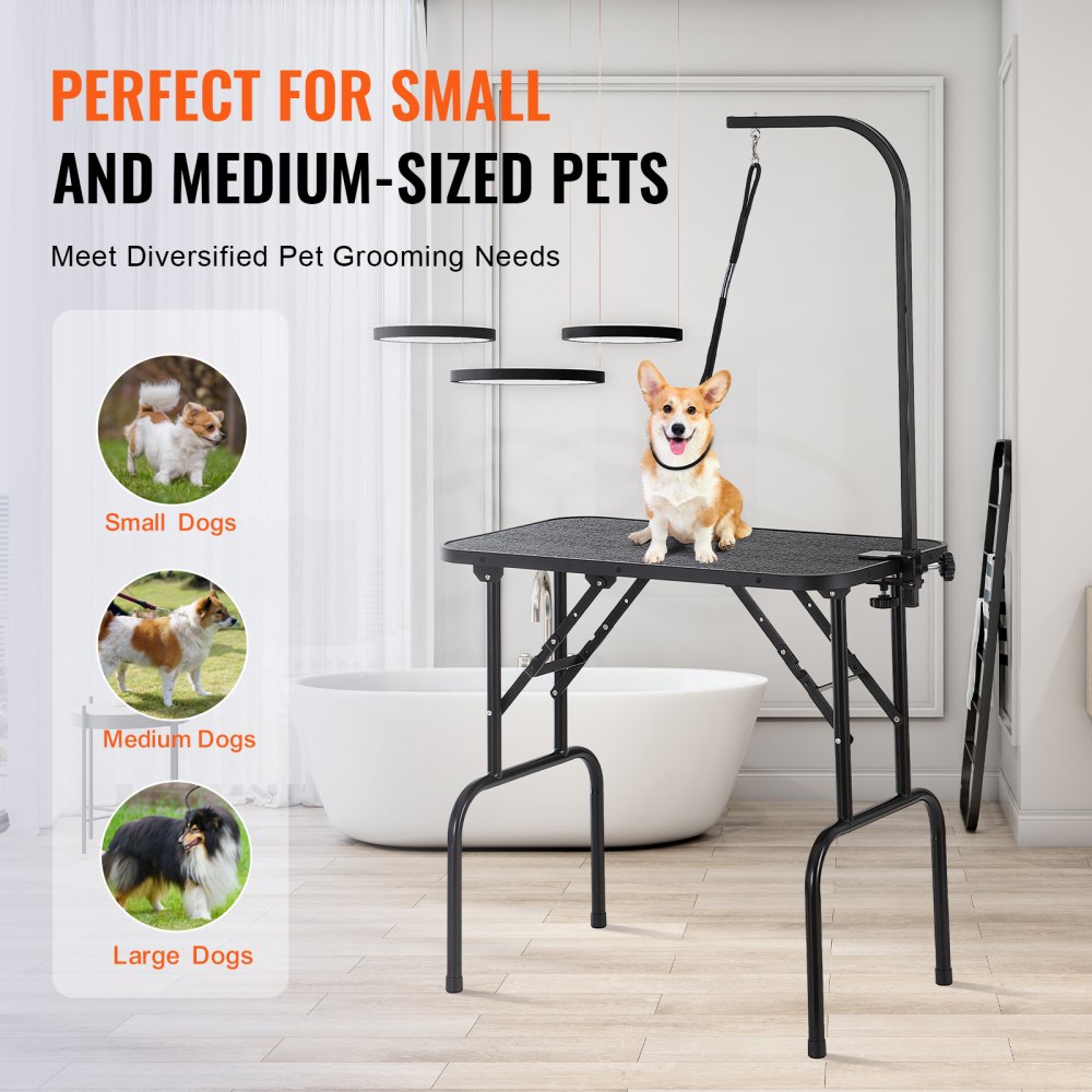 VEVOR Mesa Plegable de Aseo para Mascotas Mesa de 807,7x459,7 mm Mesa de Aseo para Perros Capacidad de Carga de 99,8 kg Mesa de Peluquería para Perros de Acero Inoxidable con 1 Pinza 1 Cuerda 1 Asa