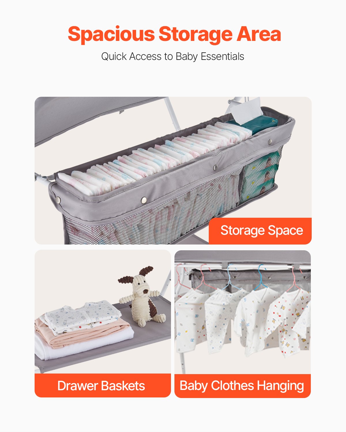 VEVOR Baby Changing Table, Foldable Diaper Change Station with Side Basket, Adjustable Height Portable Changing Table with Lockable Wheels, Multi-Functional Storage Organizer Nursery, Light Gray