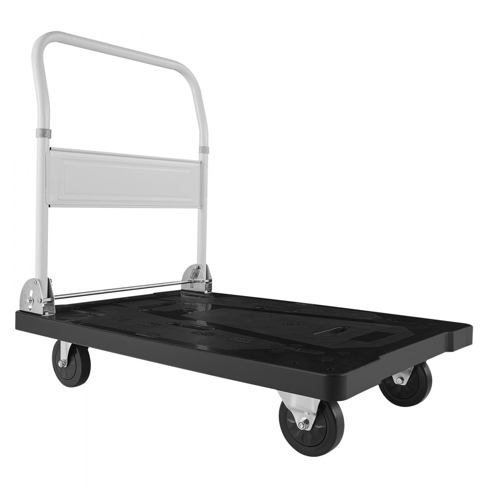 VEVOR Carro Plataforma Plegable 895 x 595 mm, Carretilla de Transporte Carga de 299,37 kg, Carrito Portaequipajes con Plataforma con Ruedas de 127 mm, Asa de Empuje para Tareas Domésticas, Almacén