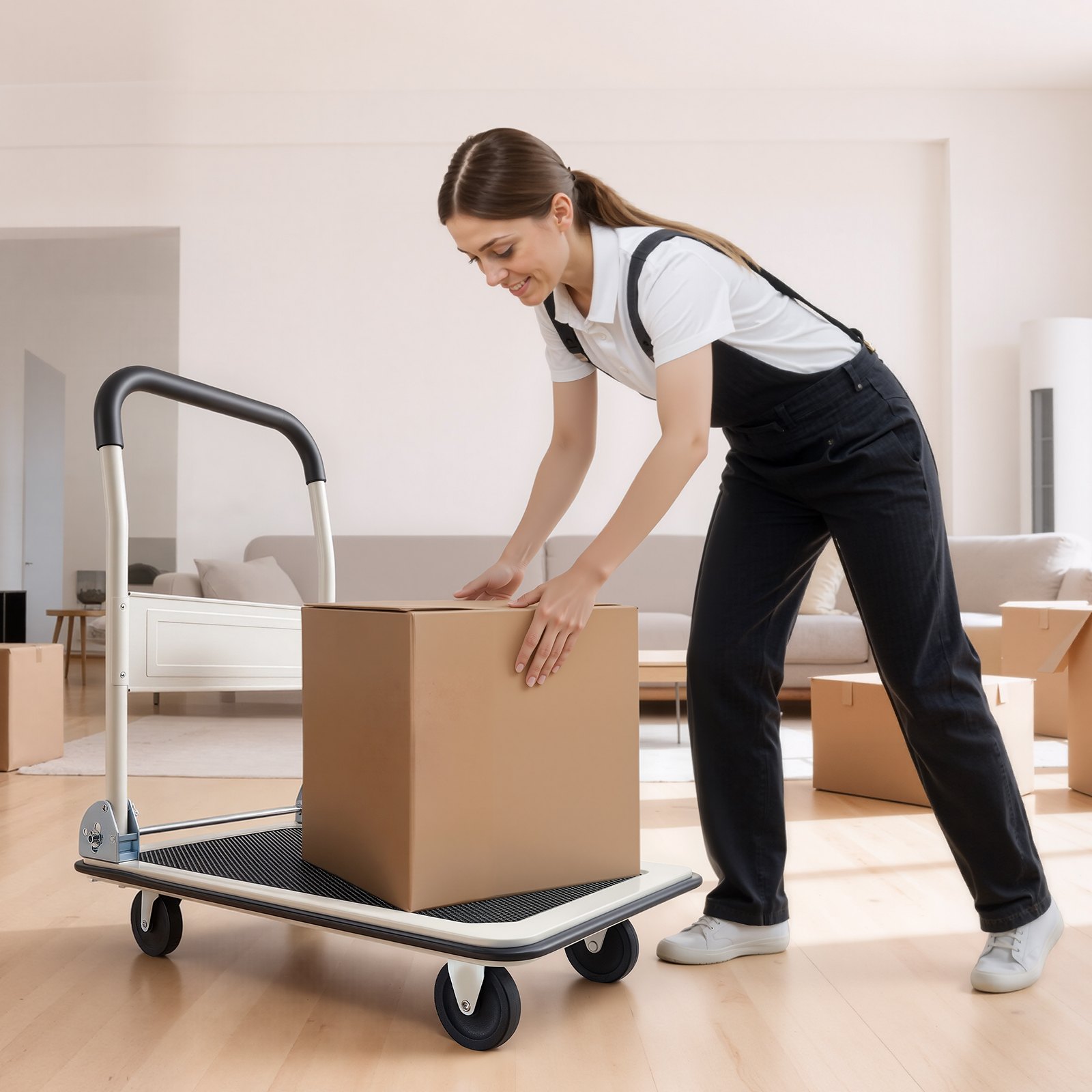 VEVOR Carro Plataforma Plegable 735 x 480 mm, Carretilla de Transporte Carga de 149,69 kg, Carrito Portaequipajes con Plataforma con Ruedas de PP de 96 mm, para Tareas Domésticas, Almacén, Mudanza