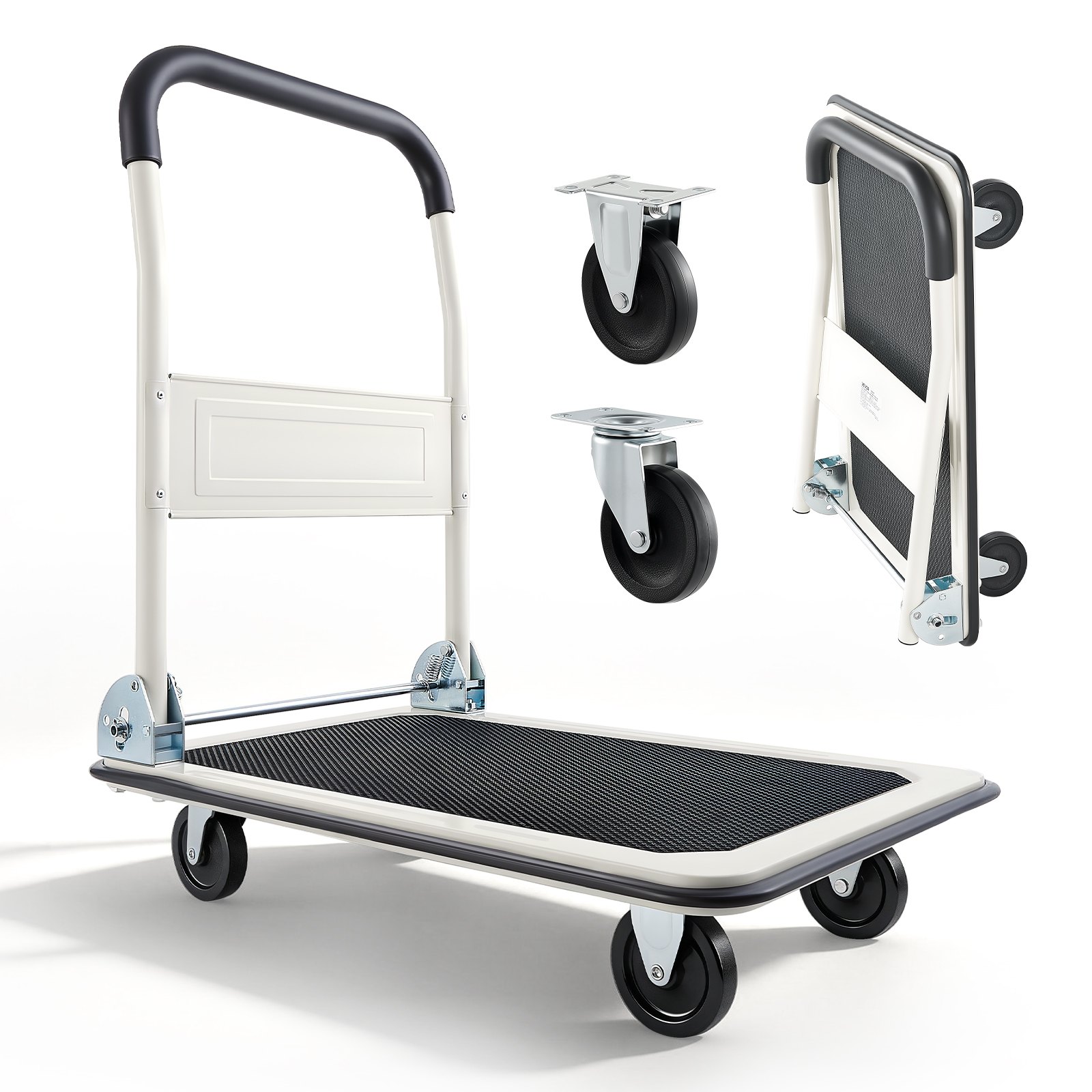 VEVOR Carro Plataforma Plegable 735 x 480 mm, Carretilla de Transporte Carga de 149,69 kg, Carrito Portaequipajes con Plataforma con Ruedas de PP de 96 mm, para Tareas Domésticas, Almacén, Mudanza