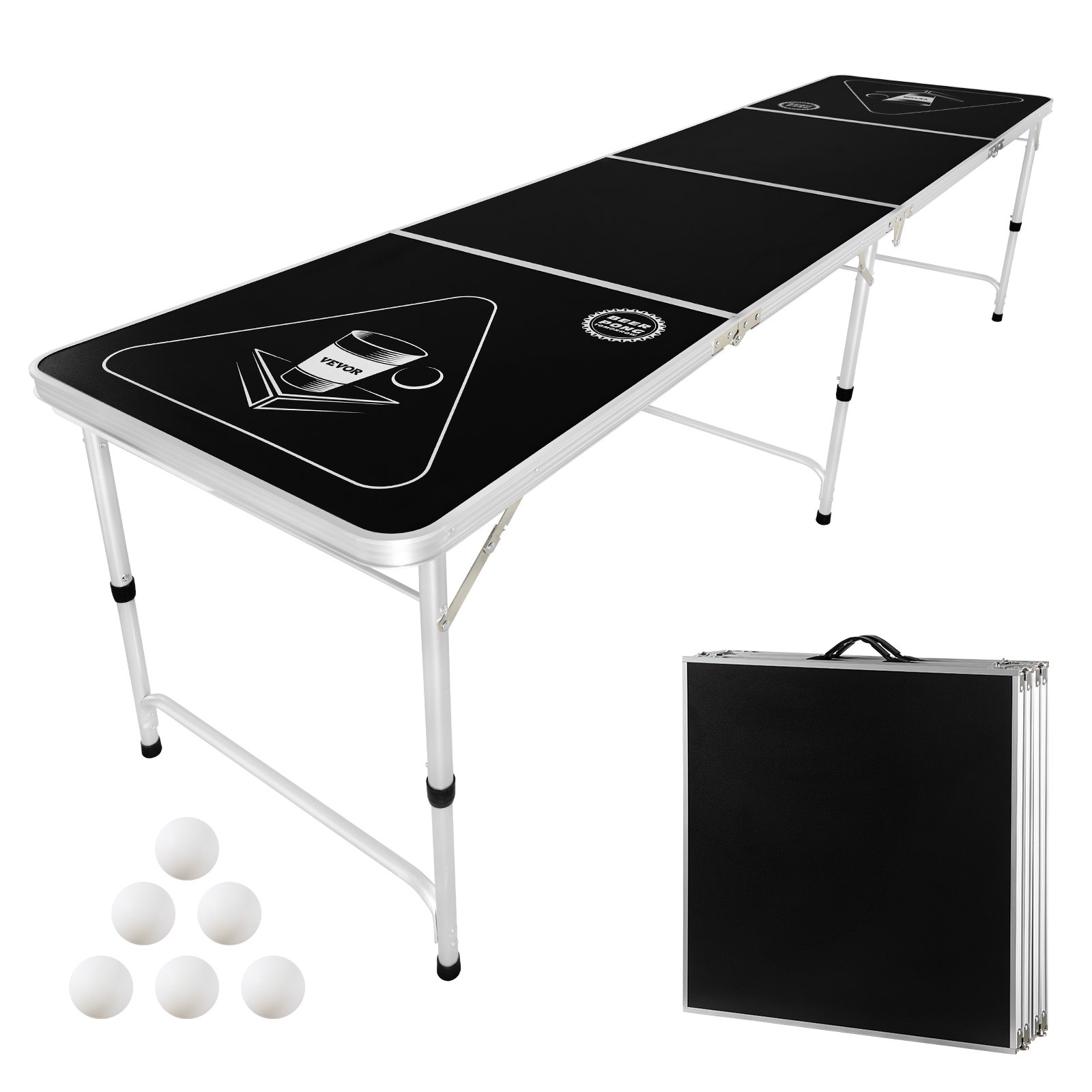 VEVOR Portable Foldable Beer Pong Table (240 x 60 x 52/70 cm), Beer Pong Table with Carrying Handles & 6 Pong Balls, Height-Adjustable Tailgate Table for Office, Tailgate Party, Travel and Camping
