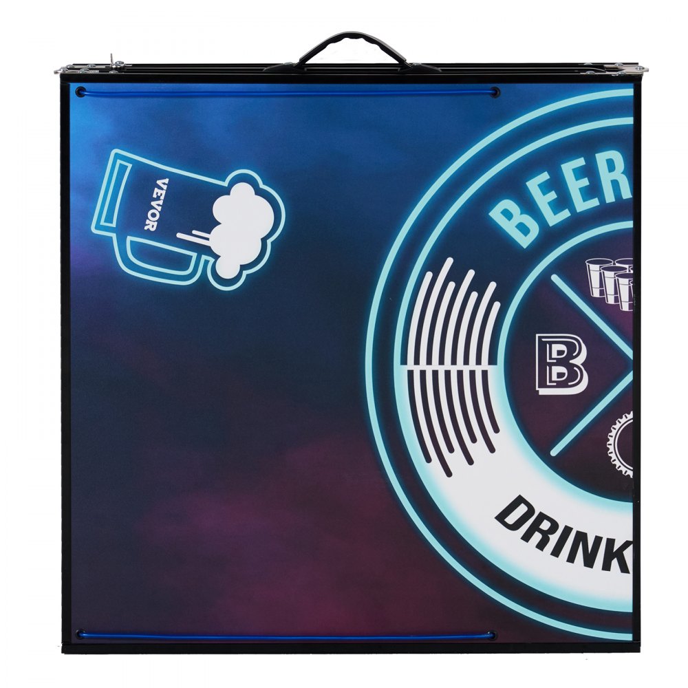VEVOR Mesa de Juego de Beer Pong 240 x 60 x 52/70 cm Plegable y Portátil, Con Iluminación LED, Asa de Transporte, 6 Pelotas de Ping Pong, Carga de 30 kg, para Oficina, Fiestas, Viajes, Camping