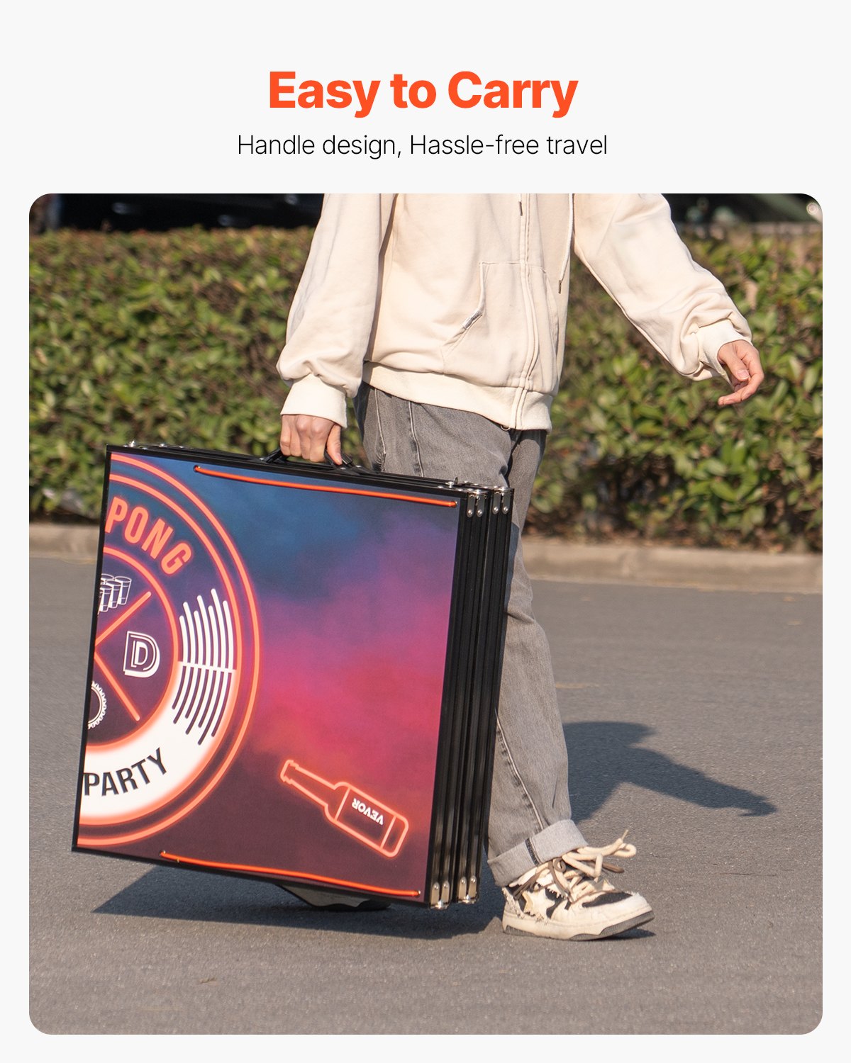 VEVOR Mesa de Juego de Beer Pong 240 x 60 x 52/70 cm Plegable y Portátil, Con Iluminación LED, Asa de Transporte, 6 Pelotas de Ping Pong, Carga de 30 kg, para Oficina, Fiestas, Viajes, Camping