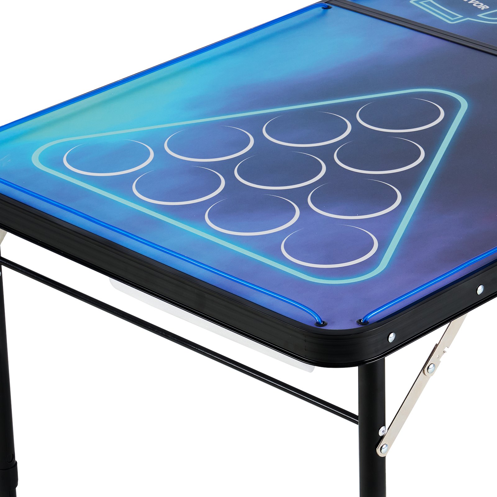 VEVOR Mesa de Juego de Beer Pong 240 x 60 x 52/70 cm Plegable y Portátil, Con Iluminación LED, Asa de Transporte, 6 Pelotas de Ping Pong, Carga de 30 kg, para Oficina, Fiestas, Viajes, Camping