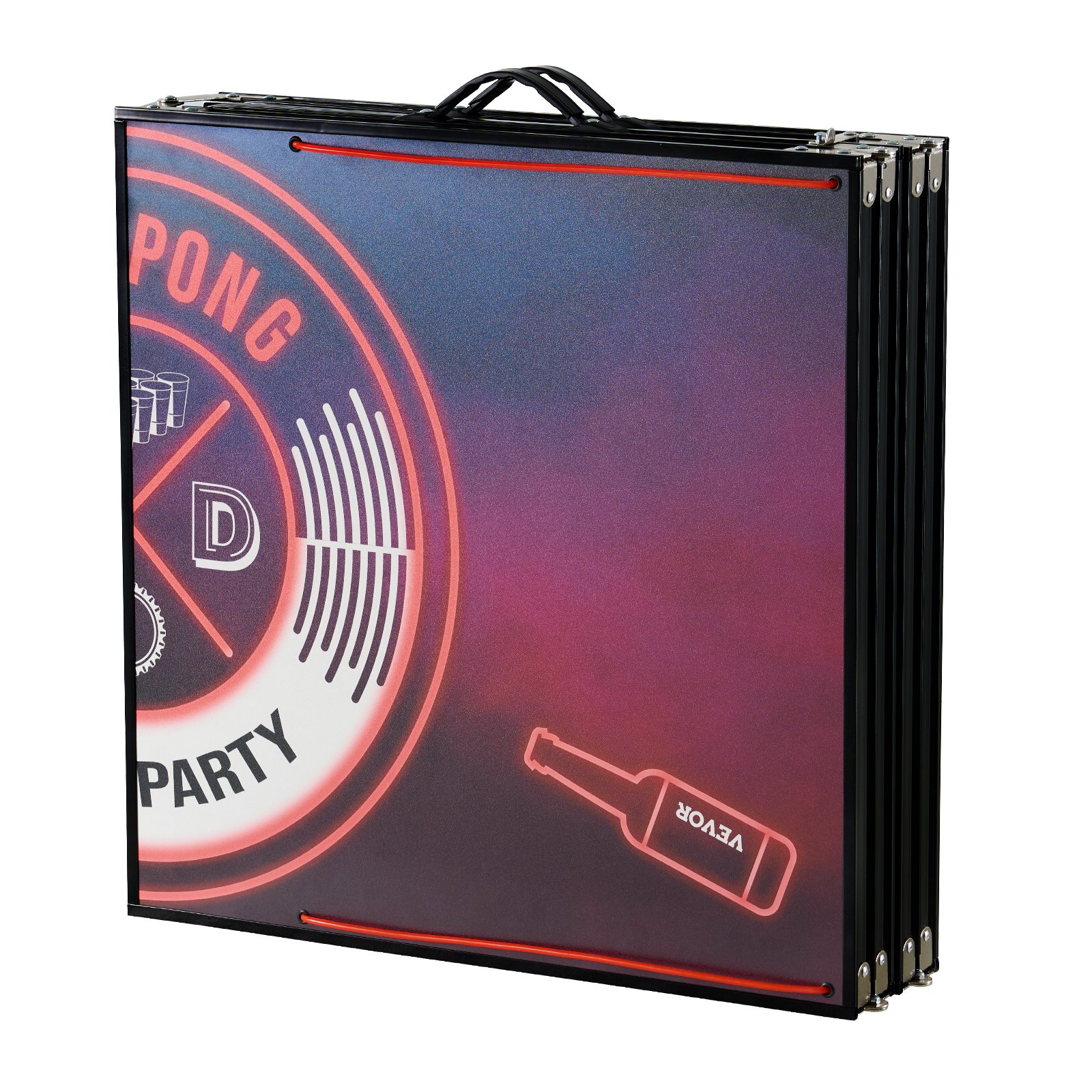 VEVOR Mesa de Juego de Beer Pong 240 x 60 x 52/70 cm Plegable y Portátil, Con Iluminación LED, Asa de Transporte, 6 Pelotas de Ping Pong, Carga de 30 kg, para Oficina, Fiestas, Viajes, Camping