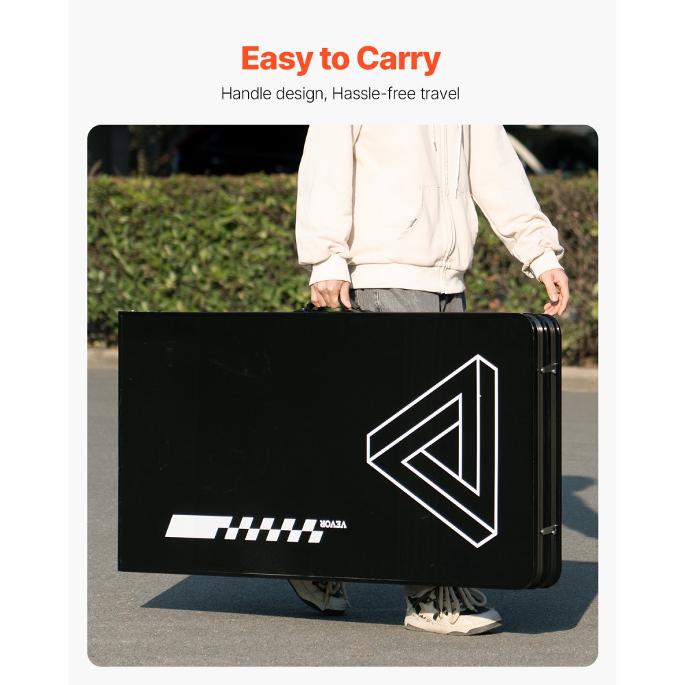 VEVOR Mesa de Juego de Beer Pong 240 x 60 x 90 cm Portátil y Plegable Negro, Mesa Ligera con Asa de Transporte y 6 Pelotas de Ping Pong de ABS, Carga de 30 kg, para Oficina, Fiestas, Viajes, Camping