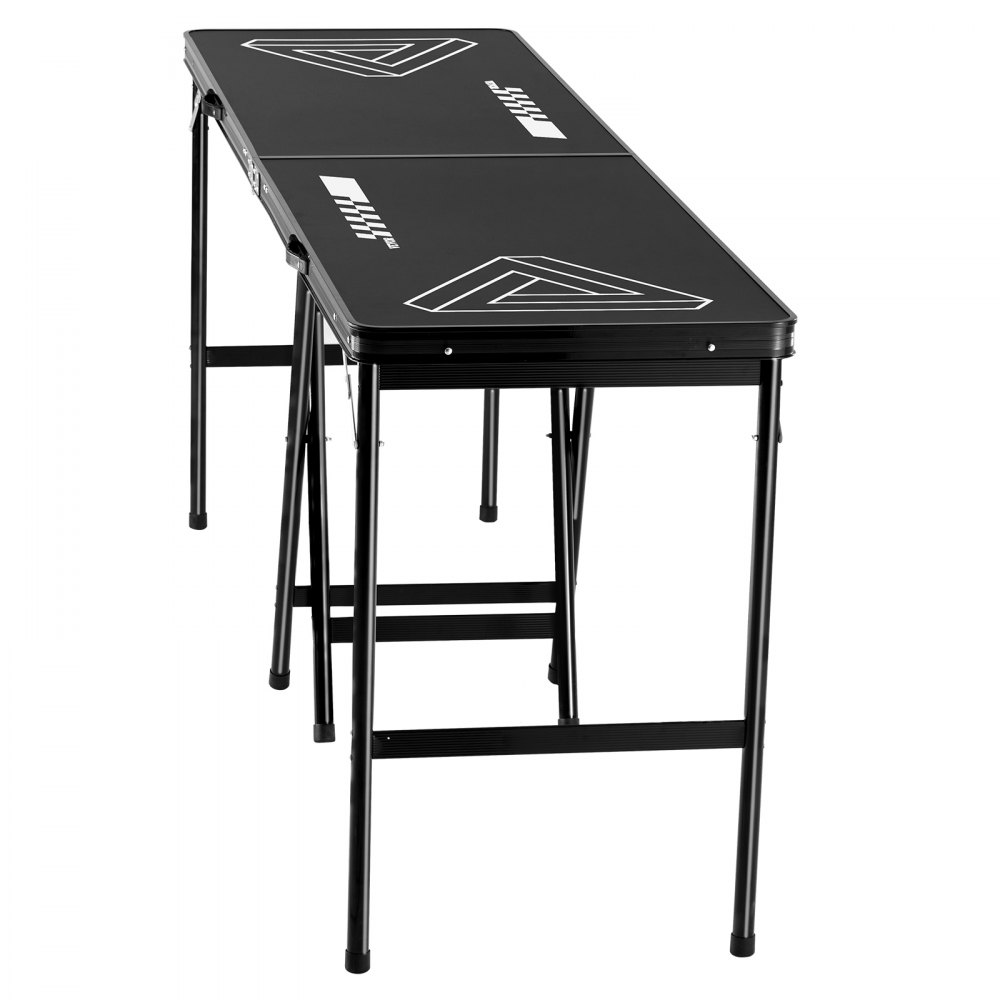 VEVOR Mesa de Juego de Beer Pong 240 x 60 x 90 cm Portátil y Plegable Negro, Mesa Ligera con Asa de Transporte y 6 Pelotas de Ping Pong de ABS, Carga de 30 kg, para Oficina, Fiestas, Viajes, Camping