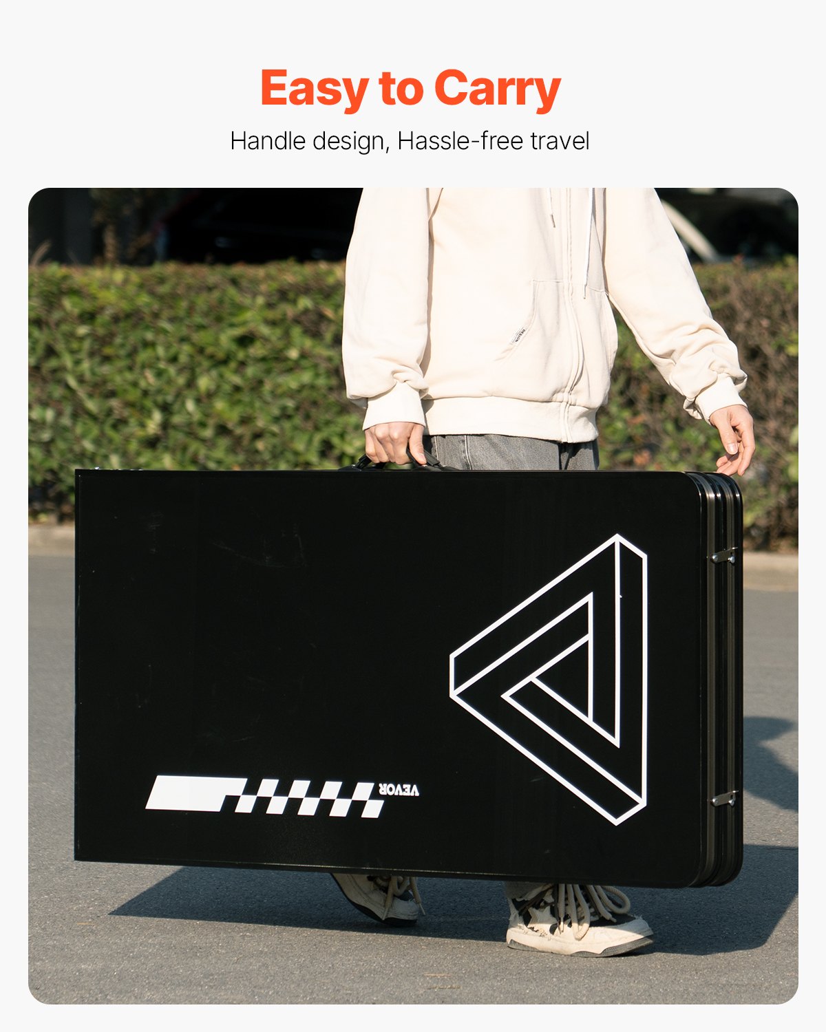 VEVOR Mesa de Juego de Beer Pong 240 x 60 x 90 cm Portátil y Plegable Negro, Mesa Ligera con Asa de Transporte y 6 Pelotas de Ping Pong de ABS, Carga de 30 kg, para Oficina, Fiestas, Viajes, Camping