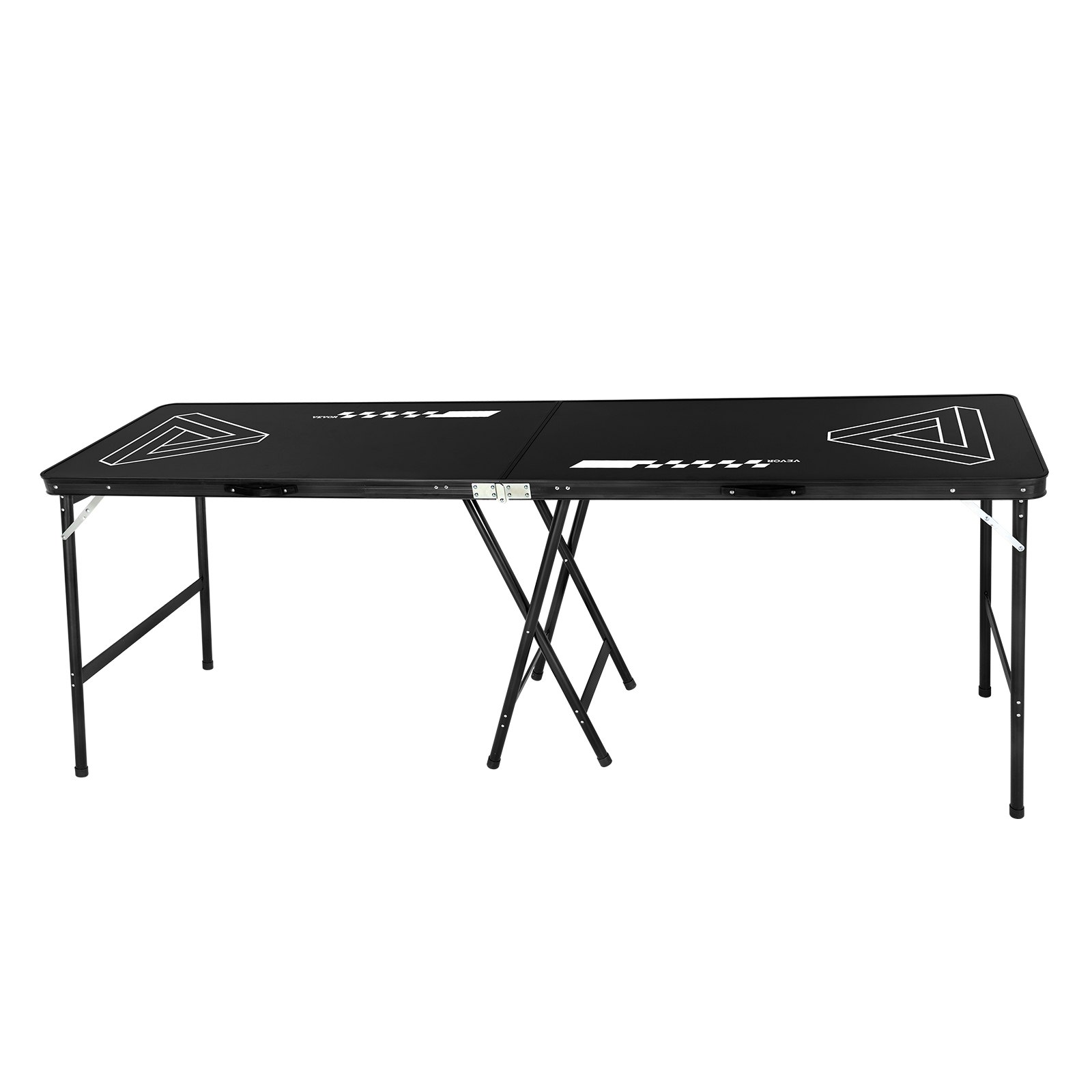 VEVOR Mesa de Juego de Beer Pong 240 x 60 x 90 cm Portátil y Plegable Negro, Mesa Ligera con Asa de Transporte y 6 Pelotas de Ping Pong de ABS, Carga de 30 kg, para Oficina, Fiestas, Viajes, Camping