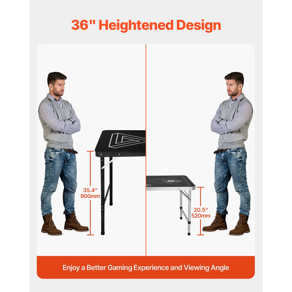 VEVOR Mesa de Juego de Beer Pong 240 x 60 x 90 cm Mesa Elevada Portátil y Plegable con Asas de Transporte 6 Pelotas de Ping Pong Mesa Ligera para Portón Trasero para Fiestas, Viajes, Campamentos