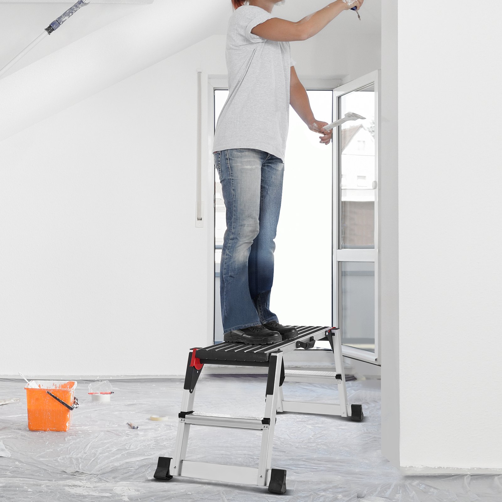 VEVOR Plataforma de Trabajo 200 kg Banco de Trabajo Plegable 100 x 30 x 48,7 cm Peldaños de Aluminio Pies Antideslizantes Mesa de Trabajo para Lavado de Vehículos Pintura Decoración
