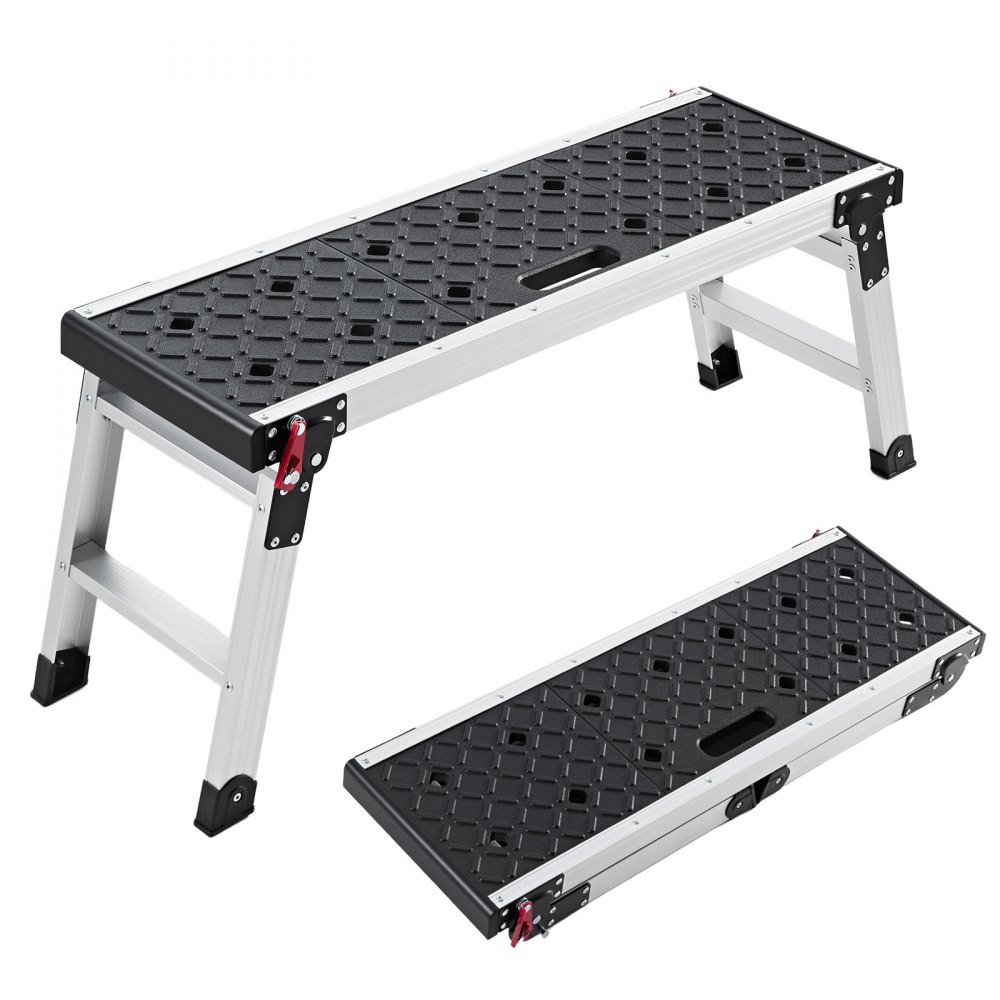 VEVOR Plataforma de Trabajo Plegable de Aluminio 910 x 310 x 420 mm, Carga de 226,8 kg, Banco Escalón Portátil con Superficie Texturizada y Orificios para Herramientas para Pintura Bricolaje Garaje