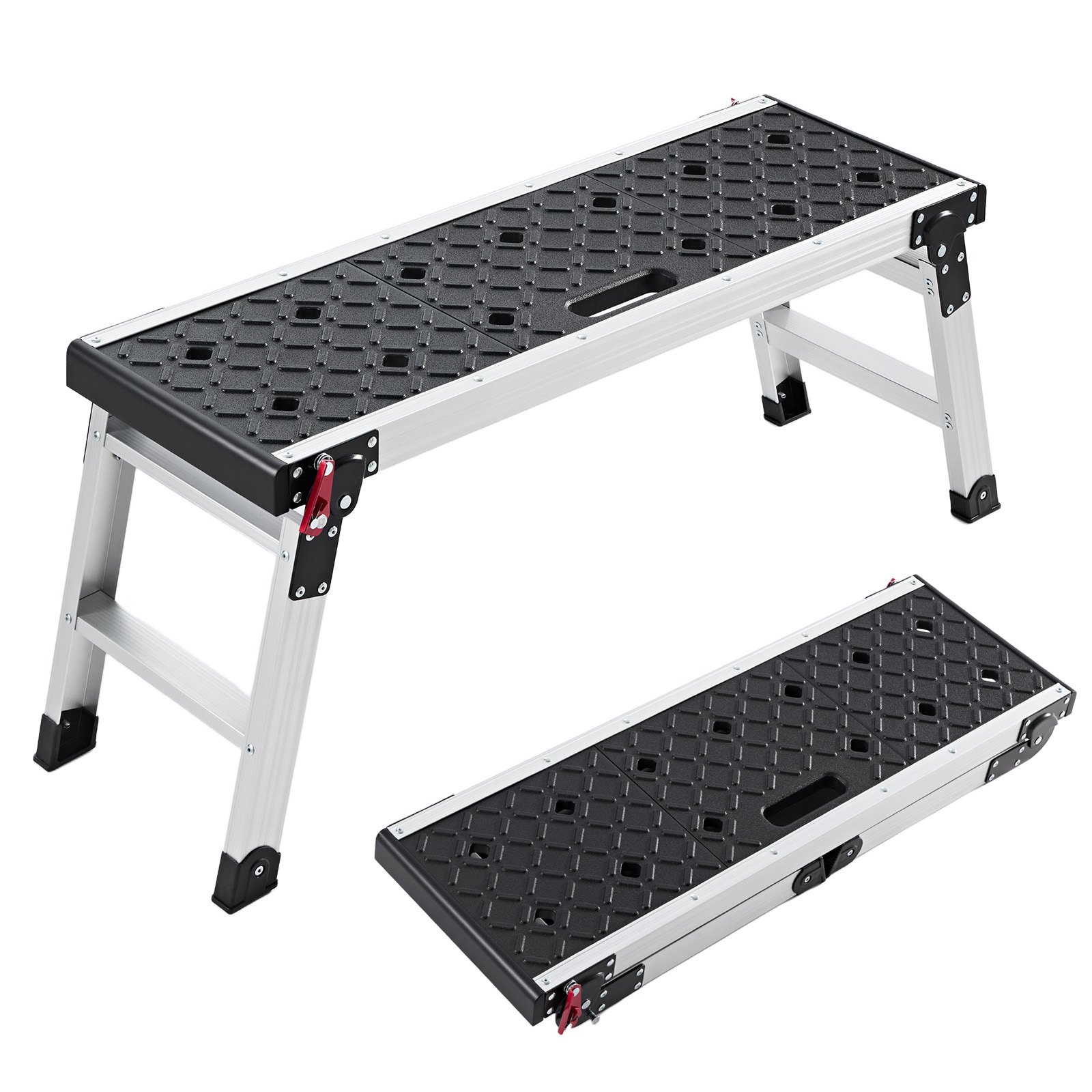 VEVOR Plataforma de Trabajo Plegable de Aluminio 910 x 310 x 420 mm, Carga de 226,8 kg, Banco Escalón Portátil con Superficie Texturizada y Orificios para Herramientas para Pintura Bricolaje Garaje