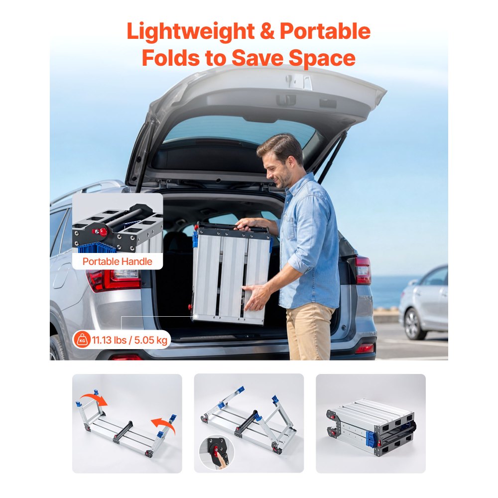 VEVOR Plataforma Plegable de Trabajo Capacidad de 226,8 kg, Altura Ajustable de 360 ​​a 508 mm, Escalera-Taburete de Aluminio Plegable, Portátil, Antideslizante para Pintura, Mantenimiento y Hogar