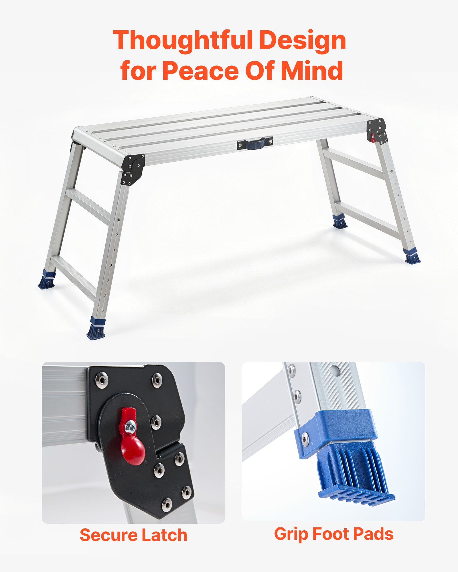 VEVOR Plataforma Plegable de Trabajo, Altura Ajustable de 584 a 876 mm, Capacidad de 226,8 kg, Escalera-Taburete de Aluminio Plegable, Antideslizante, Portátil para Hogar, Pintura y Mantenimiento