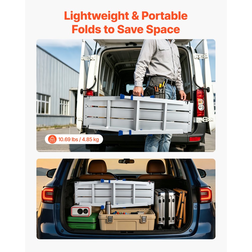 VEVOR Plataforma Plegable de Trabajo, Capacidad de 226,8 kg, Altura Ajustable de 584 a 876 mm, Escalera-Taburete de 1016 x 305 mm Antideslizante, Plegable, Portátil para Hogar, Mantenimiento y Pintura