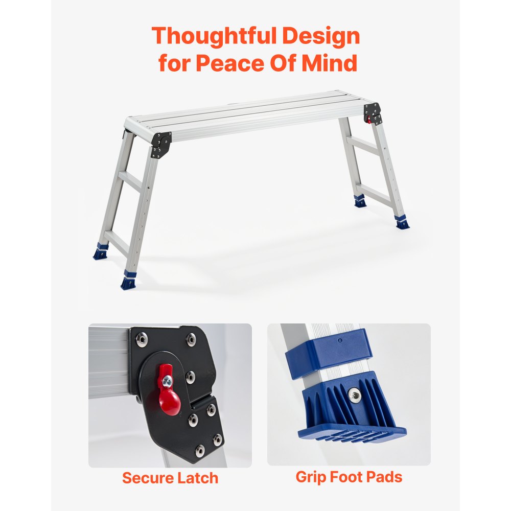 VEVOR Plataforma Plegable de Trabajo, Capacidad de 226,8 kg, Altura Ajustable de 584 a 876 mm, Escalera-Taburete de 1016 x 305 mm Antideslizante, Plegable, Portátil para Hogar, Mantenimiento y Pintura