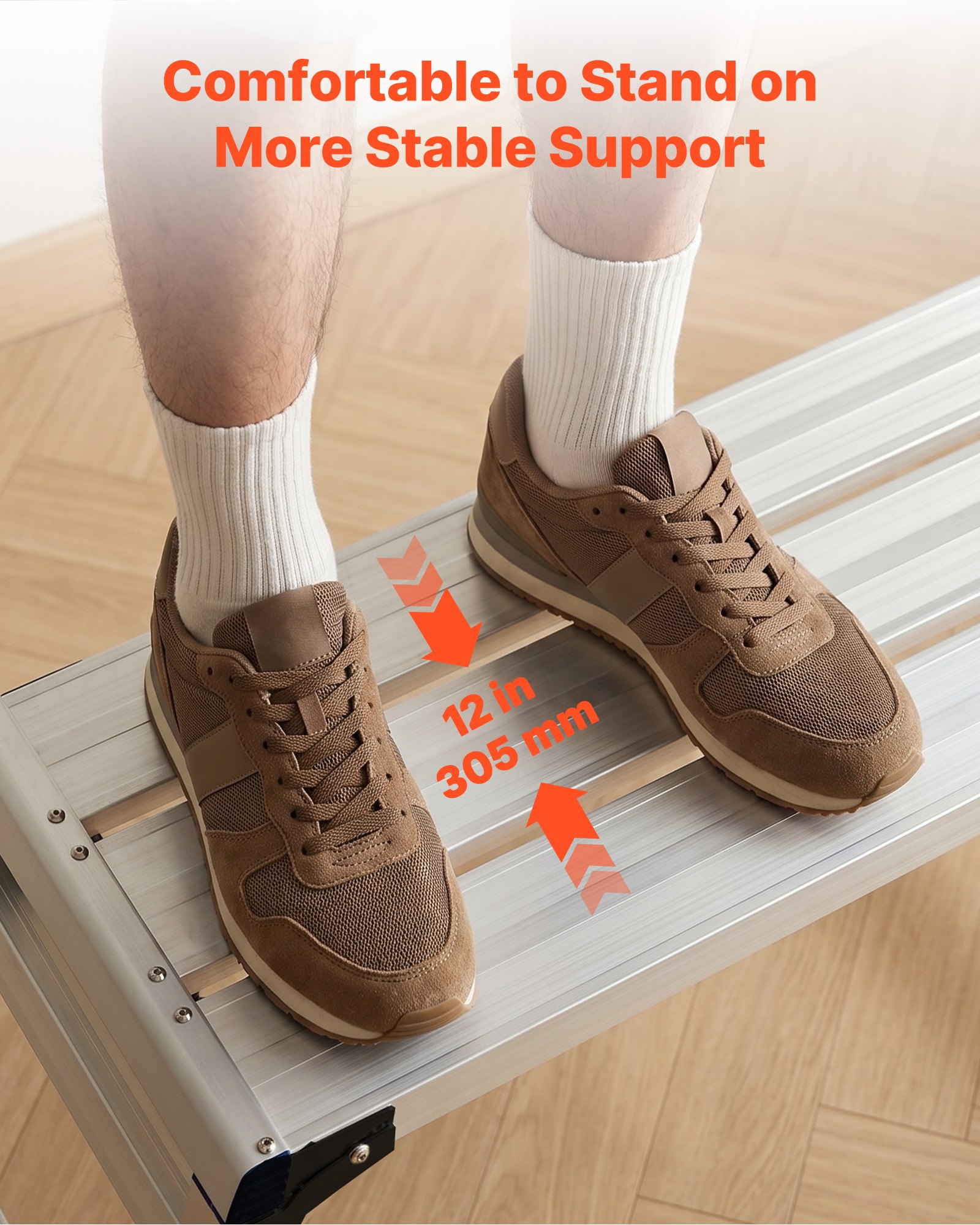 VEVOR Plataforma Plegable de Trabajo, Capacidad de 226,8 kg, Altura Ajustable de 584 a 876 mm, Escalera-Taburete de 1016 x 305 mm Antideslizante, Plegable, Portátil para Hogar, Mantenimiento y Pintura