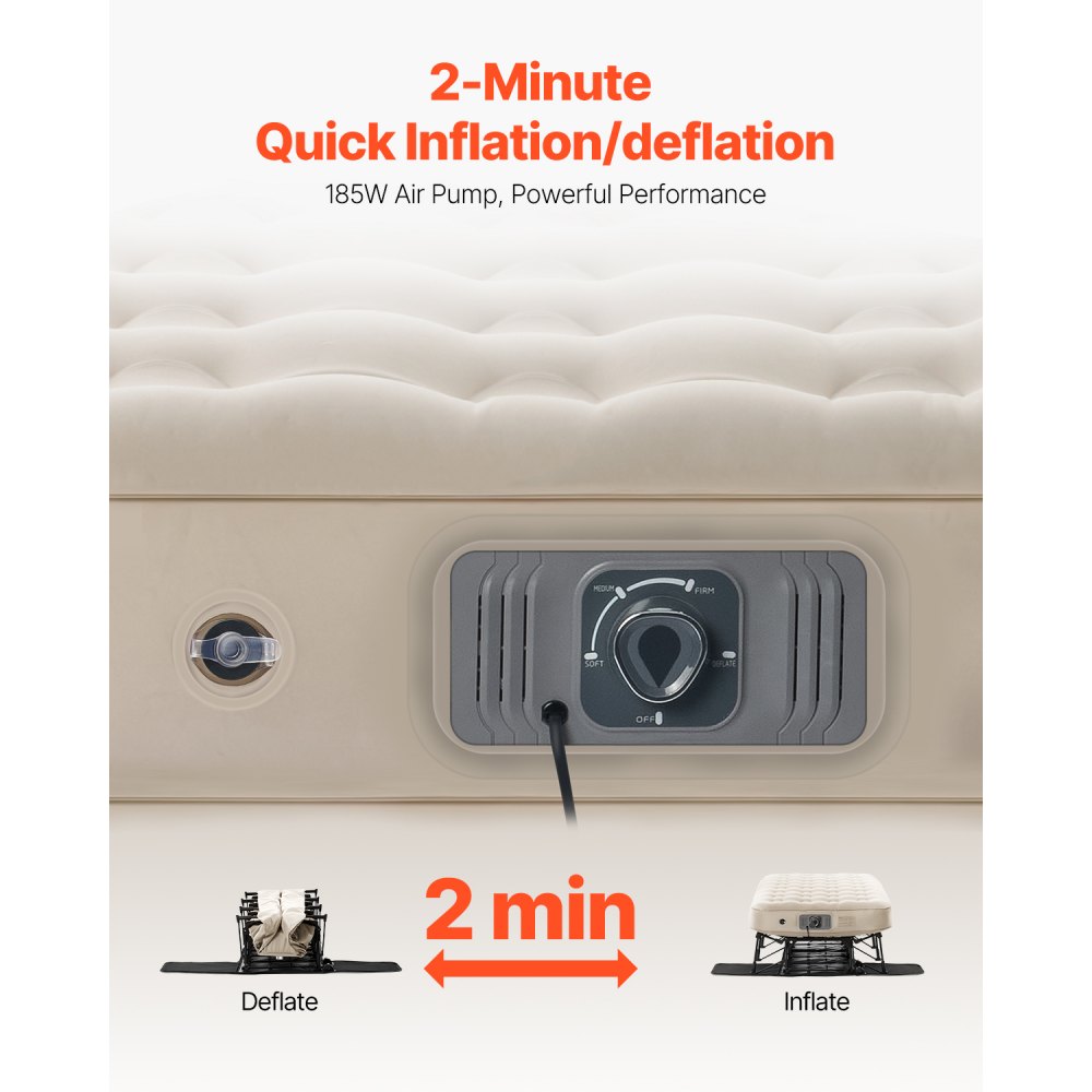 VEVOR Air Mattress with Frame 1885x1050x580 mm, Inflatable 1-Person Camping Bed with Built-in Pump, Portable Air Beds Support 136 kg, Inflatable Bed for Guests When Camping, Traveling