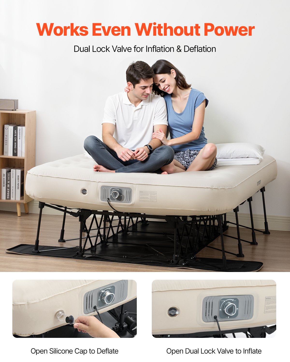 VEVOR Colchón de Aire con Estructura, Cama de Camping Inflable para 1 Persona con Bomba Incorporada, Camas de Aire Plegables Portátiles que Soportan 272 kg, Cama Inflable para Acampar, Viaje