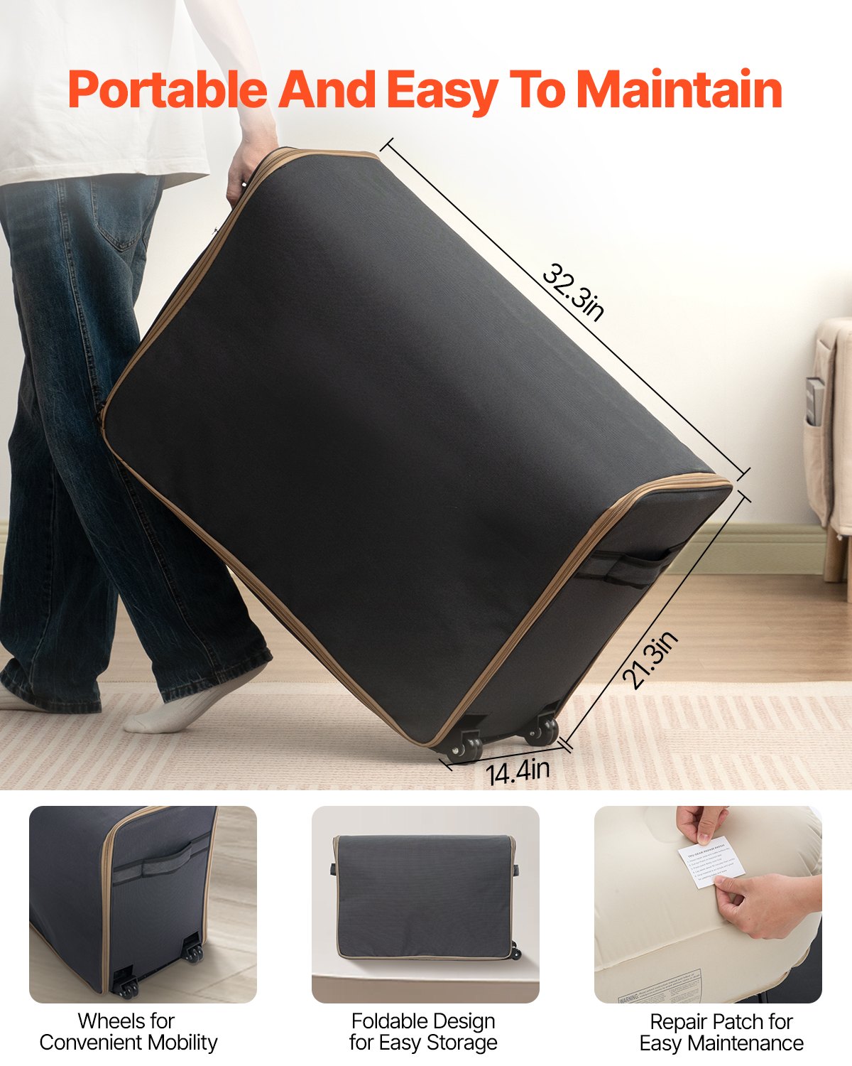 VEVOR Colchón de Aire con Estructura, Cama de Camping Inflable para 1 Persona con Bomba Incorporada, Camas de Aire Plegables Portátiles que Soportan 272 kg, Cama Inflable para Acampar, Viaje