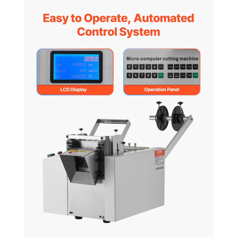 VEVOR Cortadora Automática de Tubos Termorretráctiles con Ancho de Corte de 1 mm a 85 mm, Longitud de 0,1 mm a 99 999,9 mm, Alta Eficiencia, para Tubos de Fibra de Vidrio, 810 x 313 x 375 mm