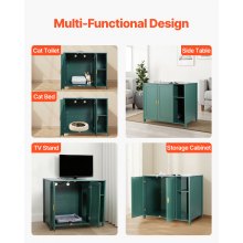 VEVOR Muebles de Baño Oculto para Gatos 1050 x 680 x 885 mm, Armario para Arenero con Toma de Corriente Integrada, Mueble con Estante Compatible con la Mayoría de las Cajas de Arena, Verde Oscuro