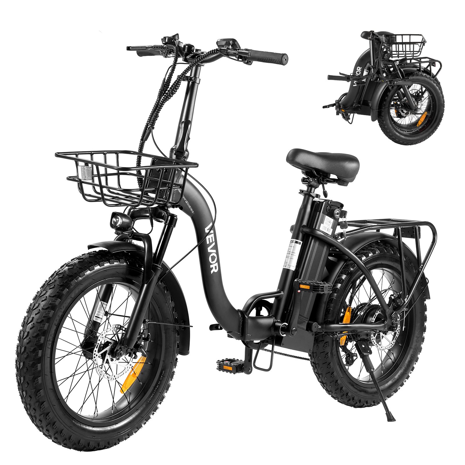VEVOR Bicicleta Eléctrica Plegable para Adultos de 250 W con Batería Extraíble de 25 Ah, Motor sin Escobillas de 36 V y 25 km/h, Autonomía Máxima de hasta 70 km, Neumáticos Anchos de 7 Velocidades