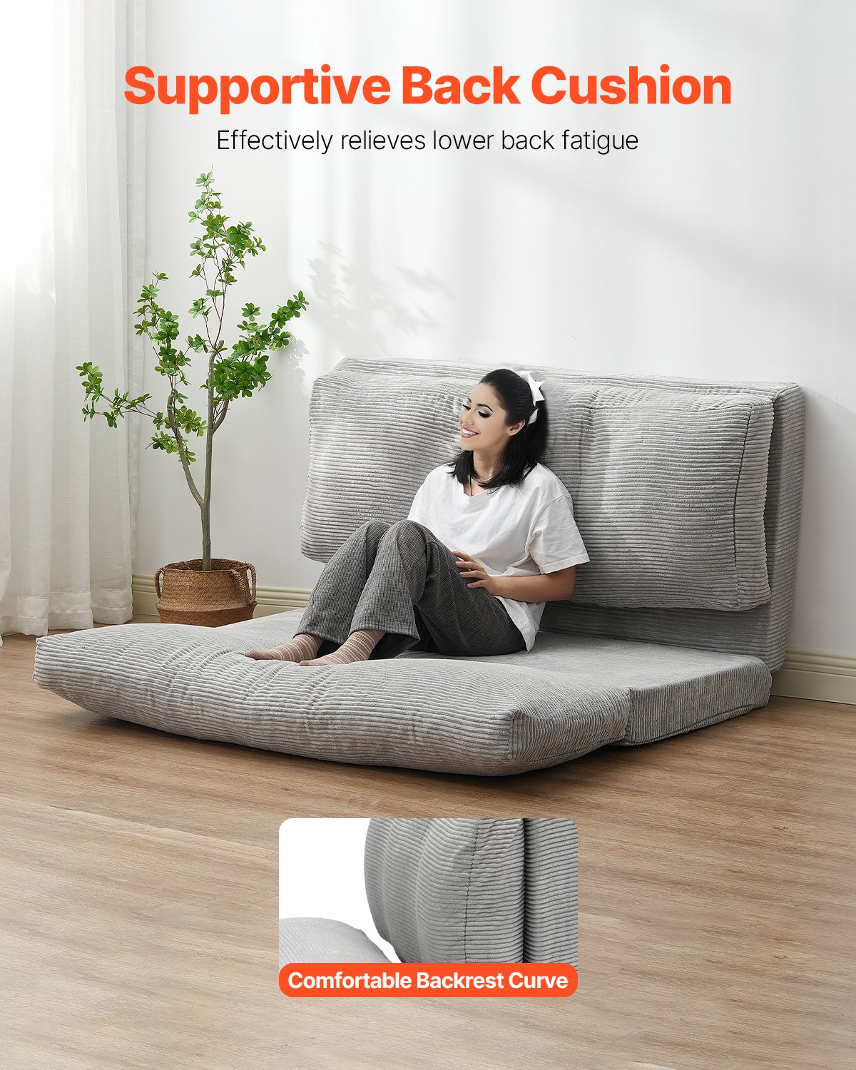 VEVOR 3 en 1 Sofá Cama Plegable 2410 x 1360 x 120 mm con Funda Lavable, Sofá Cama Convertible de Espuma Viscoelástica de Alta Densidad 25D para Sala de Estar, Dormitorio, Invitados, Gris Claro