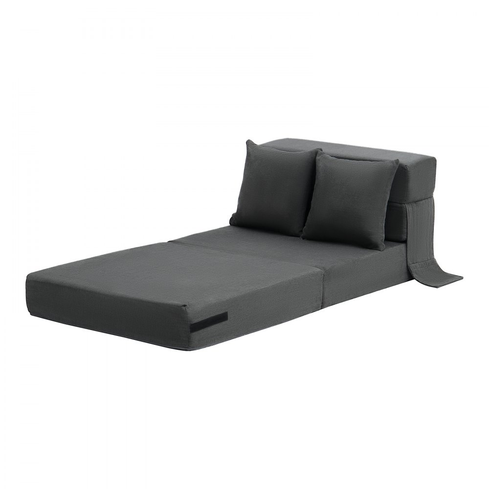 VEVOR 3 en 1 Sofá Cama Plegable 1860 x 730 x 150 mm con 2 Almohadas y Funda Lavable, Sofá Cama Convertible de Espuma Viscoelástica de Alta Densidad 25D para Sala de Estar, Dormitorio, Gris Oscuro