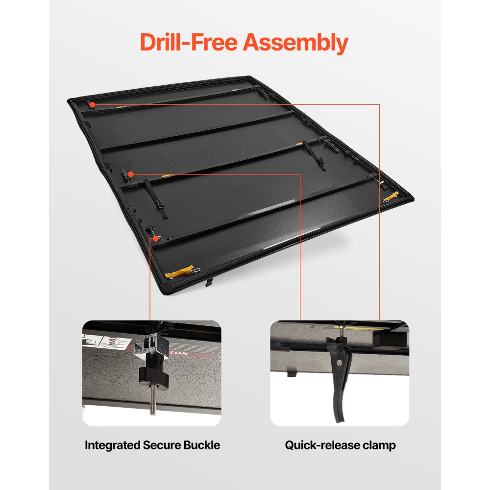 VEVOR Four-Way Folding Cargo Bed Cover, compatible with Dodge Ram 1500 (incl. Classic and New) from 2002-2024, Dodge Ram 2500 3500 (incl. Classic and New), Fleetside 6.4' (76.3") cargo bed