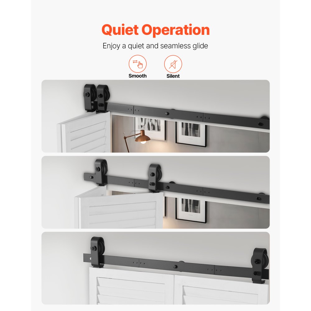 VEVOR Kit de Rieles para Puertas Corredizas Plegables de Granero, con Montaje Superior, Suave y Silencioso, Resistente, para Dos Puertas de Armario, Despensa y Lavandería, 1016 x 40 x 6 mm, Negro