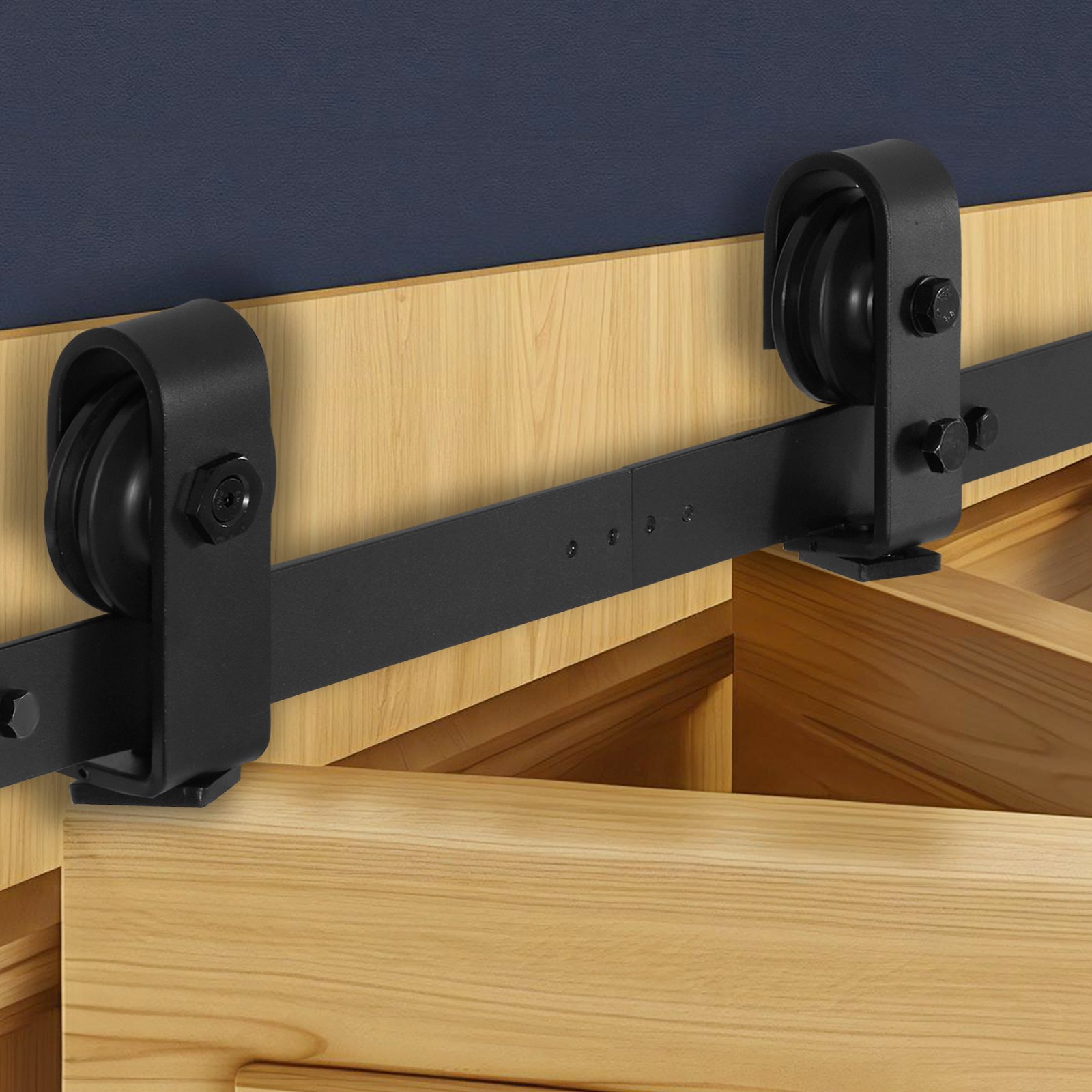 VEVOR Kit de Rieles para Puertas Corredizas Plegables de Granero, con Montaje Superior, Suave y Silencioso, Resistente, para Dos Puertas de Armario, Despensa y Lavandería, 1016 x 40 x 6 mm, Negro